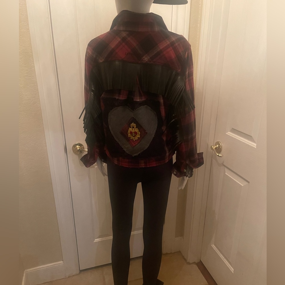 One of a kind custom upcycled plaid jacket (includes NWT Free People brooch) - Picture 9 of 16